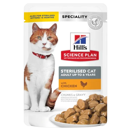Hill’s Science Plan Sachets Pâtée pour Chat Adulte Stérilisé (1-6) – au Poulet à la Truite à la Dinde au Saumon 85g
